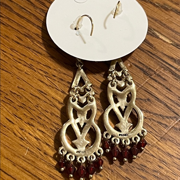 Monet Gold & Red Dangle Earrings - Picture 2 of 2